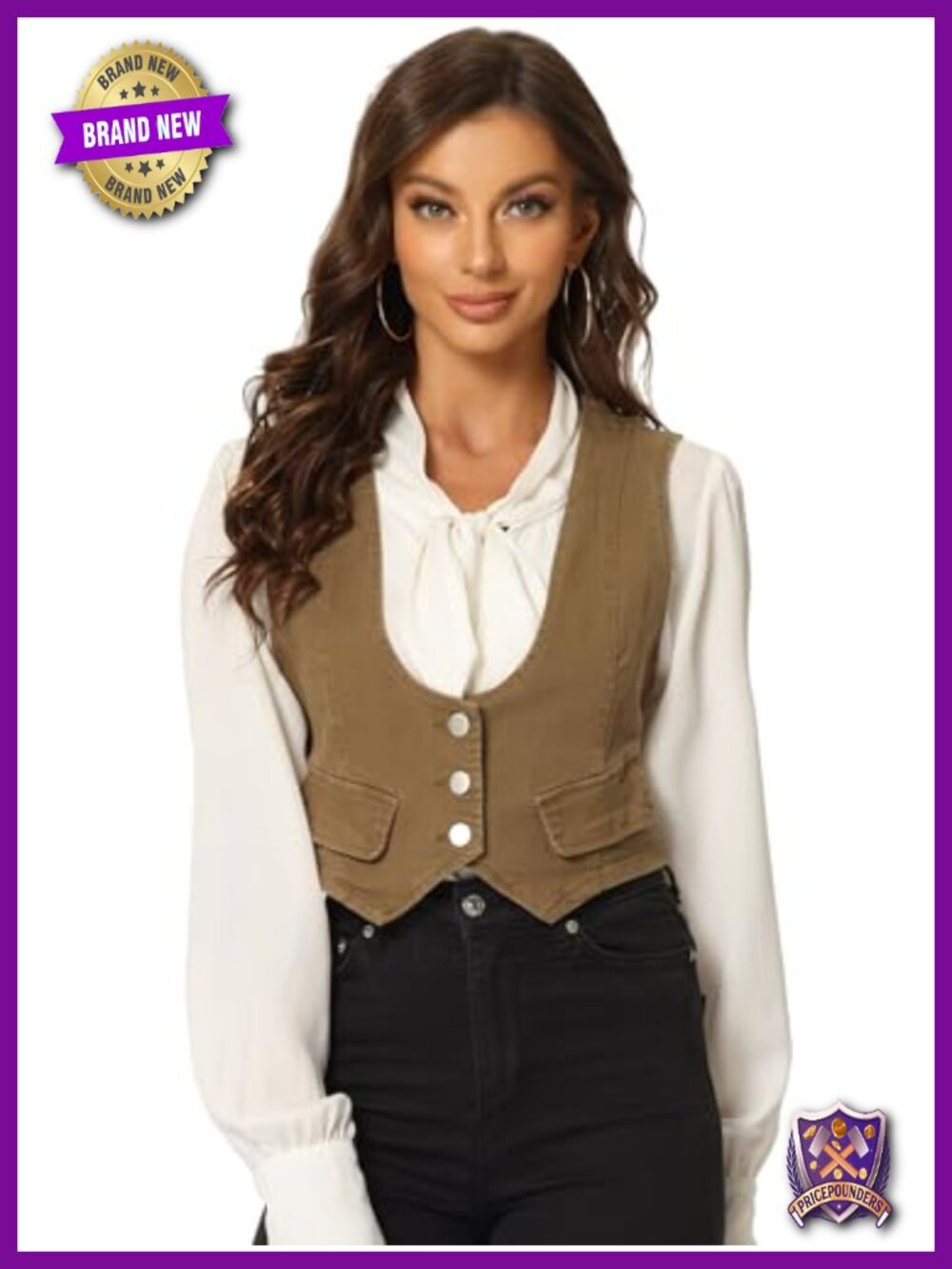 Women's Denim Vest Cropped Sleeveless Button Front Jean Vest Top